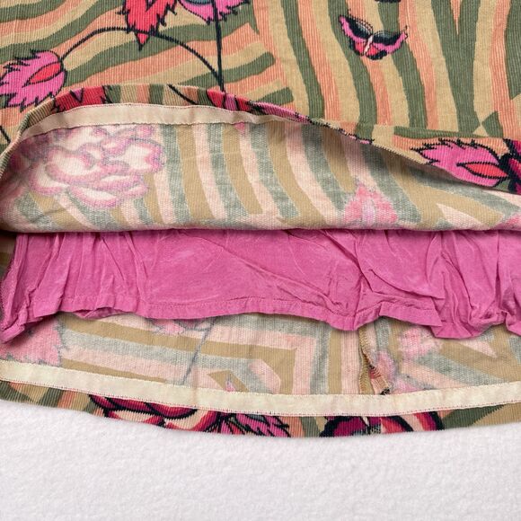 Anthropologie Elevenses Y2K Midi Skirt Size 2 Tan Pink Floral Butterfly Striped - Picture 4 of 8